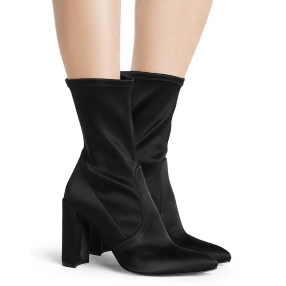 Stuart Weitzman Clinger Satin Black Sock Bootie